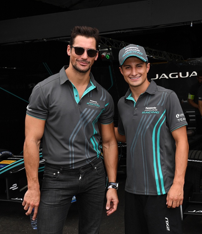 David Gandy with Jaguar driver Mitch Evans